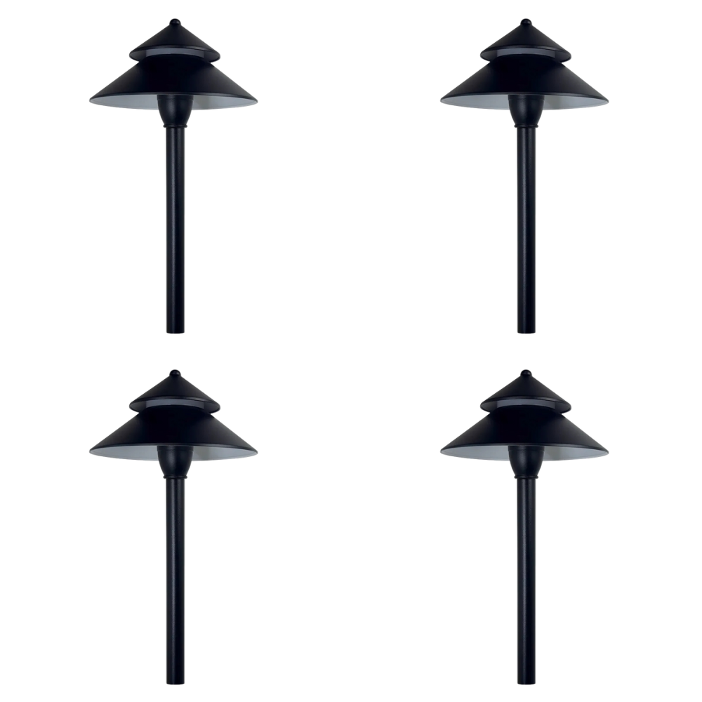 Outdoor Landscape Lighting LED 12V Low Voltage CDPA77 4x/8x/12x Package 3W 12V AC/DC Low Voltage Two-Tier Mushroom Hat 5CCT Integrated LED Aluminum Path Light 4 Pack