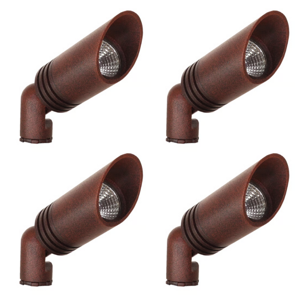 Outdoor Landscape Lighting LED 12V Low Voltage KL109 4x/8x/12x Package G4 3W 2700K Warm White Integrated LED 12V AC/DC Aluminum Low Voltage Landscape Lighting Spotlight Rust Brown 4 Pack