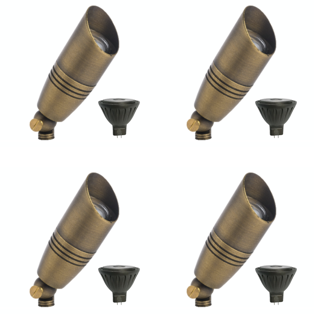 Outdoor Landscape Lighting LED 12V Low Voltage SPBP06 Tulay Antique Brass Spot Light 4x/8x/12x MR16 5W 2700K Package Low Voltage Landscape Lighting 4 Pack