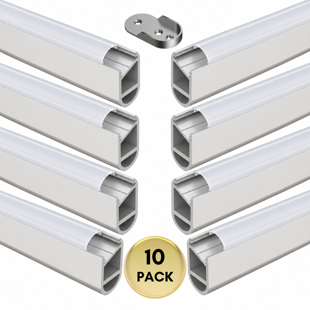 Outdoor Landscape Lighting LED 12V Low Voltage AP16F 8 ft Aluminum Channel Oval Wardrobe Hanging Rail Closet Rod 1.14″ (W) x 0.59″ (H) for LED Strip Lights | 10 Pack Silver
