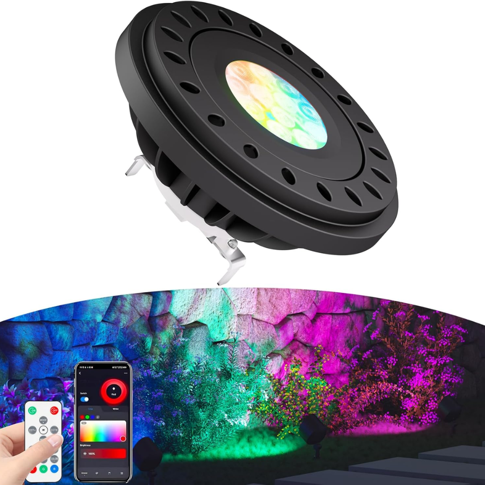 Outdoor Landscape Lighting LED 12V Low Voltage PAR36 7W LED RGB+CCT Tunable 2700K to 6500K, Remote and App Controlled, Dimmable, IP67 waterproof Low Voltage Bulbs