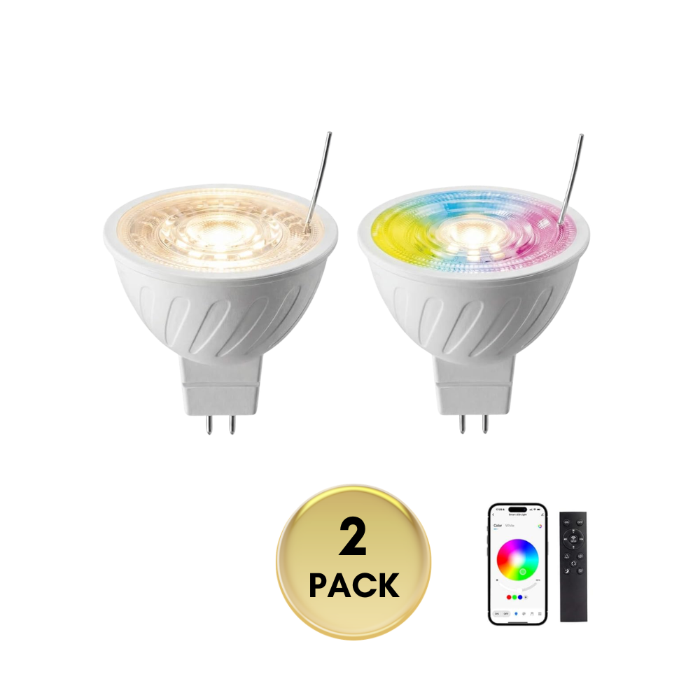 Outdoor Landscape Lighting LED 12V Low Voltage MR16 RGBCW 2700K-5000K Smart Bluetooth 5W 12V Low Voltage LED Bulbs 45° Dimmable Energy Saving Waterproof Light with Antenna and Remote Control 2 Pack