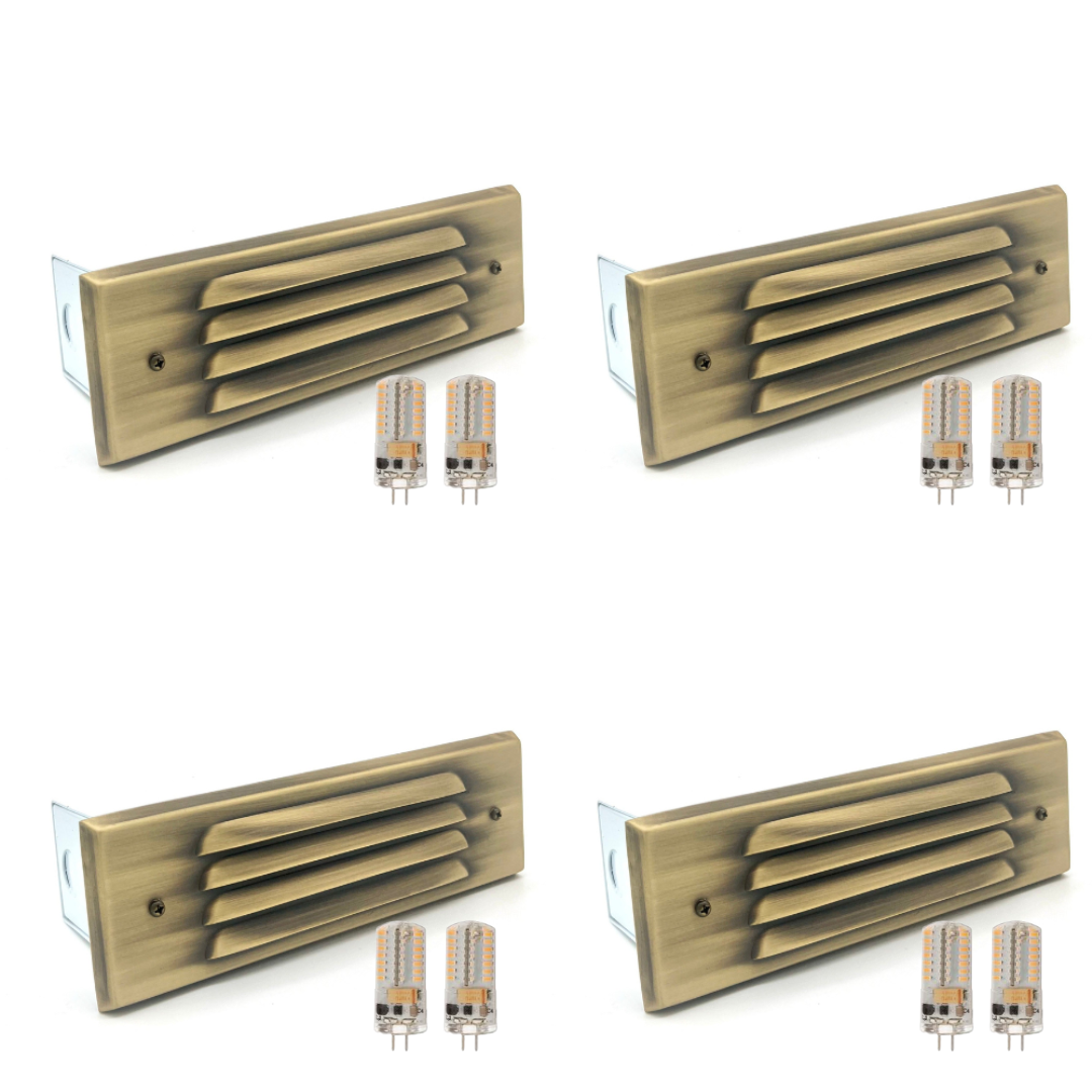 Outdoor Landscape Lighting LED 12V Low Voltage STBP04 Tulay Antique Brass Louvered Step Light 4x/8x/12x G4 2W Dimmable 2700K Package Low Voltage Landscape Lighting
