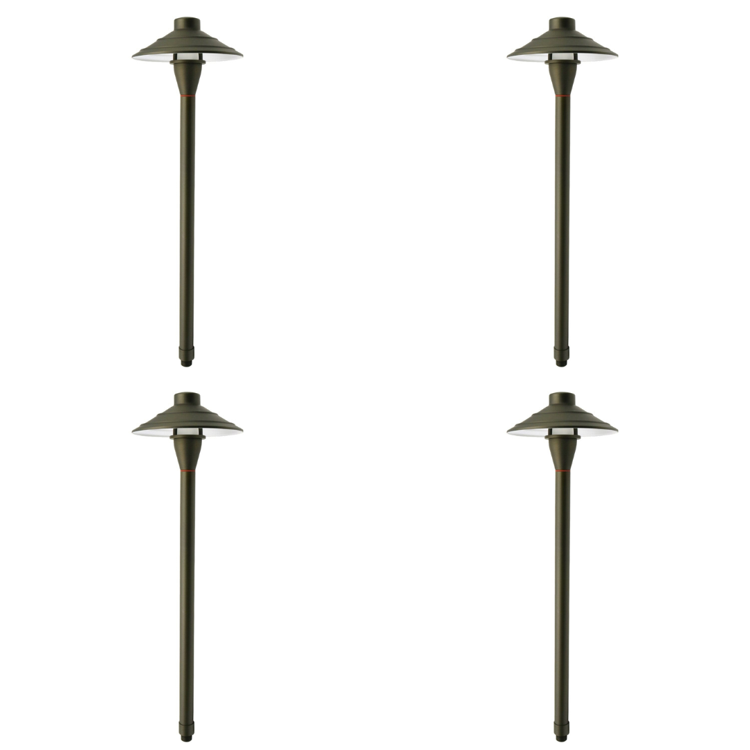 Outdoor Landscape Lighting LED 12V Low Voltage PL44B with G4 3W 2700K 4x/8x/12x Package Solid Brass Medium Mushroom Hat Path Light - Light Bronze Finish Low Voltage Landscape Lighting 4 Pack