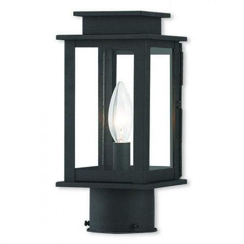 Outdoor Landscape Lighting LED 12V Low Voltage Princeton Outdoor Classics 1 E12 Candelabra Base Light Bulb Socket Outdoor Post Top Lantern 10.5"x4.75"x4.75" Solid Brass Lantern and Clear Glass with Black Finish 120V for Garden, Exterior Posts - 20201-04