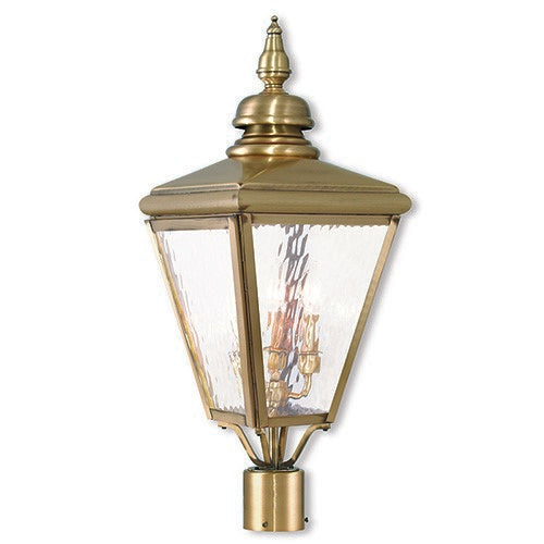 Outdoor Landscape Lighting LED 12V Low Voltage Cambridge Outdoor Classics 3 E12 Candelabra Base Light Bulb Socket Outdoor Post Top Lantern 26.75"x10.625"x10.625" Solid Brass Lantern and Clear Water Glass with Antique Finish 120V for Garden, Exterior Posts - 20433-01