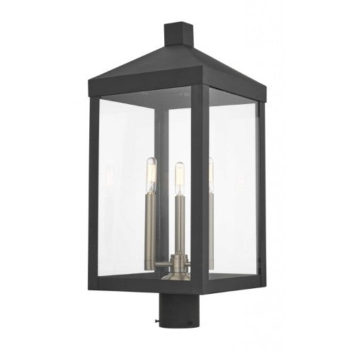 Outdoor Landscape Lighting LED 12V Low Voltage Nyack Outdoor Classics 1 E12 Candelabra Base Light Bulb Socket Large Outdoor Post Top Lantern 24"x10.5"x10.5" Solid Brass Lantern and Clear Glass with Black Finish 120V for Garden, Exterior Post - 20586-04