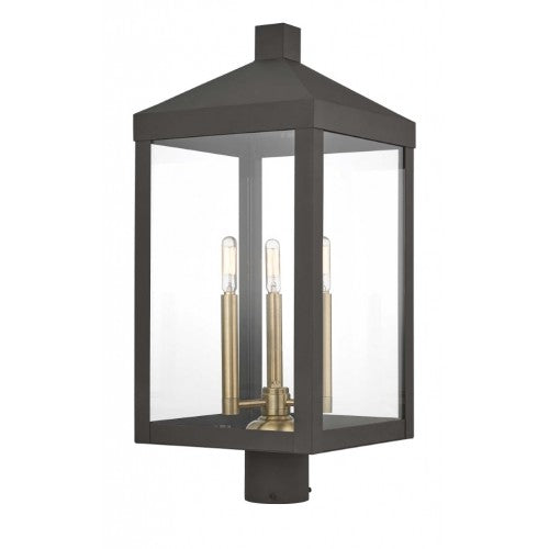 Outdoor Landscape Lighting LED 12V Low Voltage Nyack Outdoor Classics 1 E12 Candelabra Base Light Bulb Socket Large Outdoor Post Top Lantern 24"x10.5"x10.5" Solid Brass Lantern and Clear Glass with Bronze Finish 120V for Garden, Exterior Post - 20586-07