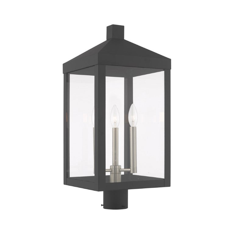 Outdoor Landscape Lighting LED 12V Low Voltage Nyack Outdoor Classics 1 E12 Candelabra Base Light Bulb Socket Large Outdoor Post Top Lantern 24"x10.5"x10.5" Solid Brass Lantern and Clear Glass with Bronze Finish 120V for Garden, Exterior Post - 20586-76