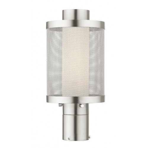 Outdoor Landscape Lighting LED 12V Low Voltage Nottingham Medium Base Light Bulb Socket Medium Outdoor Post Top Lantern Stainless Steel and Brushed Nickel Stainless Steel Mesh with Satin Opal White Glass 120V for Garden, Exterior Post - 20684-91