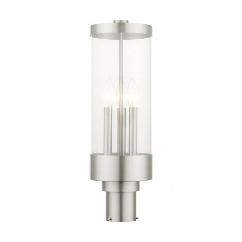 Outdoor Landscape Lighting LED 12V Low Voltage Hillcrest Candelabra Base Light Bulb Socket Large Outdoor Post Top Lantern 6.5" x 20.25" Stainless Steel and Clear Glass and Brushed Nickel Finish 120V for Garden, Exterior Post - 20728-91