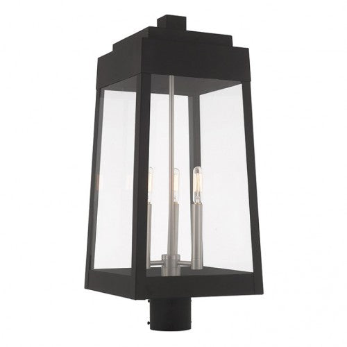 Outdoor Landscape Lighting LED 12V Low Voltage Oslo Candelabra Base Light Bulb Socket Large Outdoor Post Top Lantern 10.5" x 10.5" x 24.75" Solid Brass and Clear Glass, Black Finish 120V for Garden, Exterior Post - 20859-04