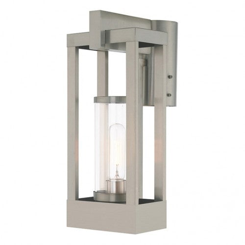 Outdoor Landscape Lighting LED 12V Low Voltage Delancey Medium Base Light Bulb Socket Medium Outdoor Post Top Lantern 9.125" x 6.25" x 15.125" Solid Brass and Cylinder Clear Glass, Brushed Nickel Finish 120V for Garden, Exterior Post - 20994-91