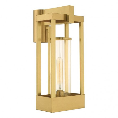 Outdoor Landscape Lighting LED 12V Low Voltage Delancey Medium Base Light Bulb Socket Medium Outdoor Post Top Lantern 10.125" x 8" x 18.875" Solid Brass and Cylinder Clear Glass, Satin Brass Finish 120V for Garden, Exterior Post - 20996-12