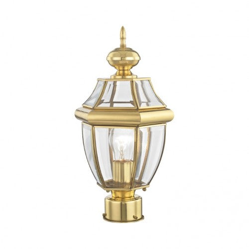 Outdoor Landscape Lighting LED 12V Low Voltage Monterey Medium Base Light Bulb Socket Small Outdoor Post Top Lantern 16.5" x 8.5" Hand Crafted Solid Brass and Clear Beveled Glass, Polished Brass Finish 120V for Garden, Exterior Post - 2153-02
