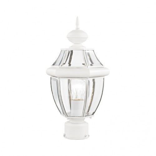 Outdoor Landscape Lighting LED 12V Low Voltage Monterey Medium Base Light Bulb Socket Small Outdoor Post Top Lantern 16.5" x 8.5" Hand Crafted Solid Brass and Clear Beveled Glass, White Finish 120V for Garden, Exterior Post - 2153-03
