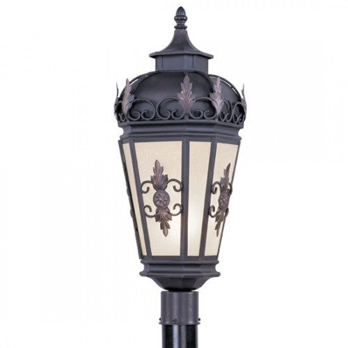 Outdoor Landscape Lighting LED 12V Low Voltage Berkshire Medium Base Light Bulb Socket Outdoor Post Top Lantern 26" x 9.5" Hand Crafted Solid Brass and Antique Honey Linen Glass, Bronze Finish 120V for Garden, Exterior Post - 2198-07