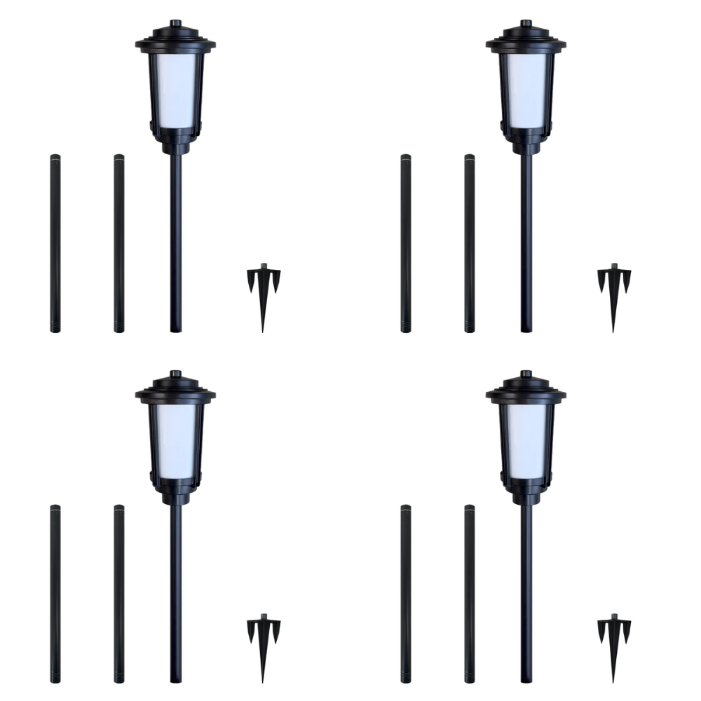 Outdoor Landscape Lighting LED 12V Low Voltage CDPA76 4x/8x/12x Package Heavy Duty Cast Aluminum 1.7W Integrated Tiki Torch Flame Fire Effect LED 12V Low Voltage Outdoor Landscape 2200K Tall Path Light 4 Pack