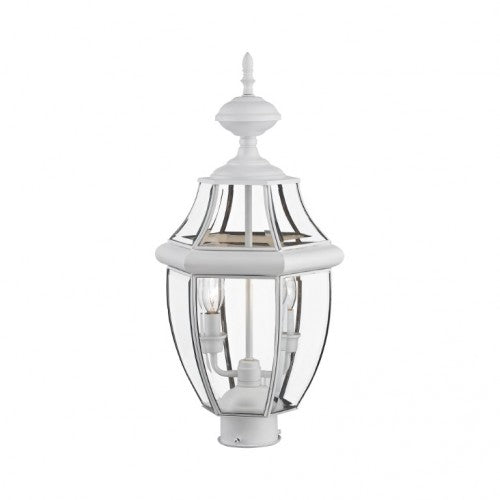 Outdoor Landscape Lighting LED 12V Low Voltage Monterey Candelabra Base Light Bulb Socket Medium Outdoor Post Top Lantern 21.5" x 10.5" Hand Crafted Solid Brass and Clear Beveled Glass , White Finish 120V for Garden, Exterior Post - 2254-03