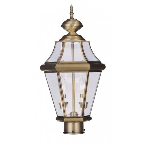 Outdoor Landscape Lighting LED 12V Low Voltage Georgetown Candelabra Base Light Bulb Socket Medium Outdoor Post Top Lantern 21" x 10.25" Hand Crafted Solid Brass and Clear Beveled Glass, Antique Brass Finish 120V for Garden, Exterior Post - 2264-01