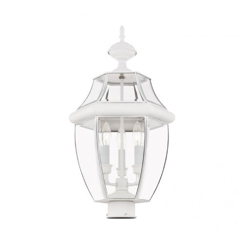 Outdoor Landscape Lighting LED 12V Low Voltage Monterey Candelabra Base Light Bulb Socket Large Outdoor Post Top Lantern 23.5" x 12.5" Hand Crafted Solid Brass and Clear Beveled Glass, White Finish 120V for Garden, Exterior Post - 2354-03