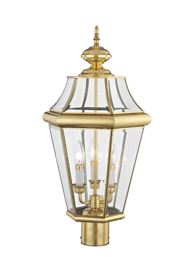 Outdoor Landscape Lighting LED 12V Low Voltage Georgetown Candelabra Base Light Bulb Socket Large Outdoor Post Top Lantern 23.25" x 13" Hand Crafted Solid Brass and Clear Beveled Glass, Polished Brass Finish 120V for Garden, Exterior Post - 2364-02