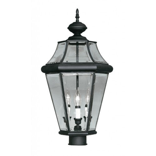 Outdoor Landscape Lighting LED 12V Low Voltage Georgetown Candelabra Base Light 3 Bulb Sockets Large Outdoor Post Top Lantern 23.25" x 13" Hand Crafted Solid Brass and Clear Beveled Glass, Black Finish 120V for Garden, Exterior Post - 2364-04