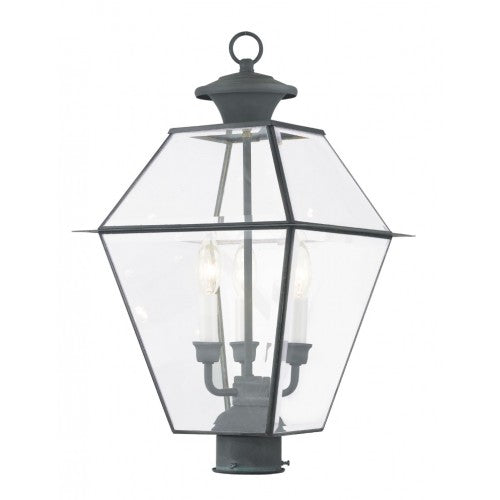 Outdoor Landscape Lighting LED 12V Low Voltage Westover Candelabra Base 3 Light Bulb Sockets Large Outdoor Post Top Lantern 12" x 12" x 22" Hand Crafted Solid Brass and Clear Beveled Glass, Charcoal Finish 120V for Garden, Exterior Post - 2384-61
