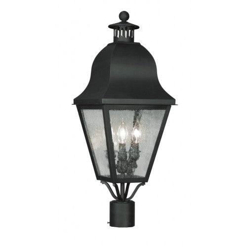 Outdoor Landscape Lighting LED 12V Low Voltage Amwell Candelabra Base 3 Light Bulb Sockets Large Outdoor Post Top Lantern 10.5" x 10.5" x 27.5" Hand Crafted Solid Brass and Seeded Glass, Black Finish 120V for Garden, Exterior Post - 2556-04