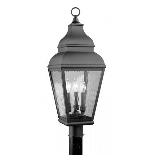 Outdoor Landscape Lighting LED 12V Low Voltage Exeter Candelabra Base 3 Light Bulb Sockets Large Outdoor Post Top Lantern 10" x 10" x 29.5" Hand Crafted Solid Brass and Clear Water Glass, Black Finish 120V for Garden, Exterior Post - 2606-04