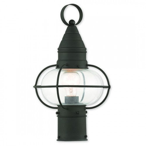 Outdoor Landscape Lighting LED 12V Low Voltage Newburyport Medium Base 1 Light Bulb Socket Medium Outdoor Post Top Lantern 15" x 8.75" Hand Crafted Solid Brass and Hand Blown Clear Glass, Black Finish 120V for Garden, Exterior Post - 26902-04