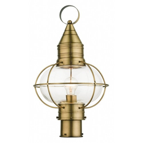 Outdoor Landscape Lighting LED 12V Low Voltage Newburyport Medium Base 1 Light Bulb Socket Large Outdoor Post Top Lantern 19.75" x 11" Solid Brass and Hand Blown Clear Glass, Antique Brass Finish 120V for Garden, Exterior Post - 26905-01