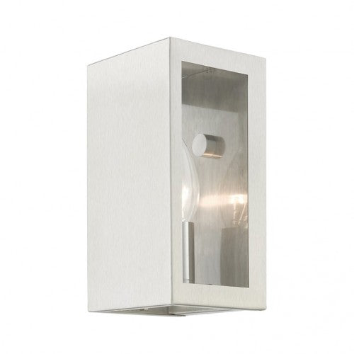 Outdoor Landscape Lighting LED 12V Low Voltage Winfield Outdoor 1 E12 Candelabra Base Light Bulb Socket Outdoor ADA-Compliant Stainless Steel Wall Sconce 4.5"x8.5" Brushed Nickel Finish 120V for Garden, Interior, Exterior and Patio 29121-91