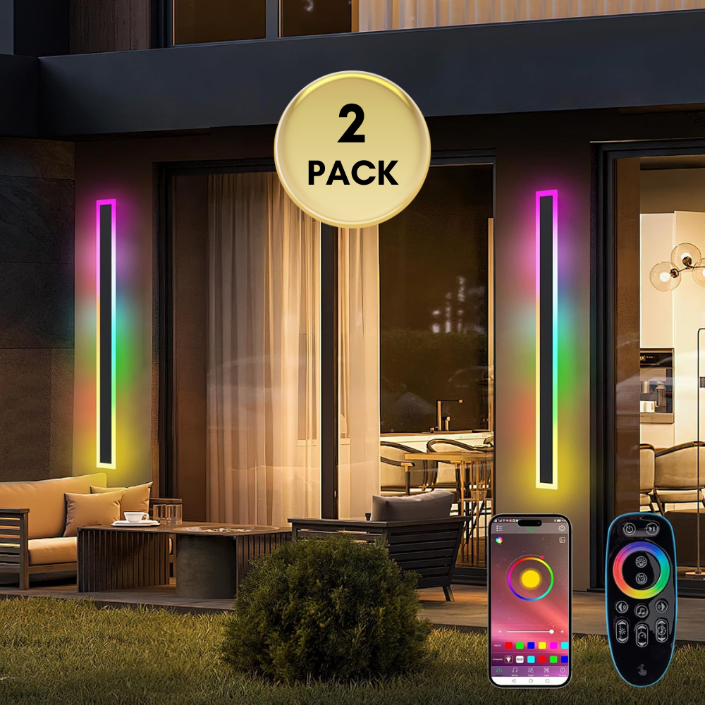 Outdoor Landscape Lighting LED 12V Low Voltage SCH16 2-Pack 32W RGB-IC Tunable White 39.4 Inch LED Rectangular Modern Outdoor Wall Sconce Light Dimmable 120V Line Voltage IP65