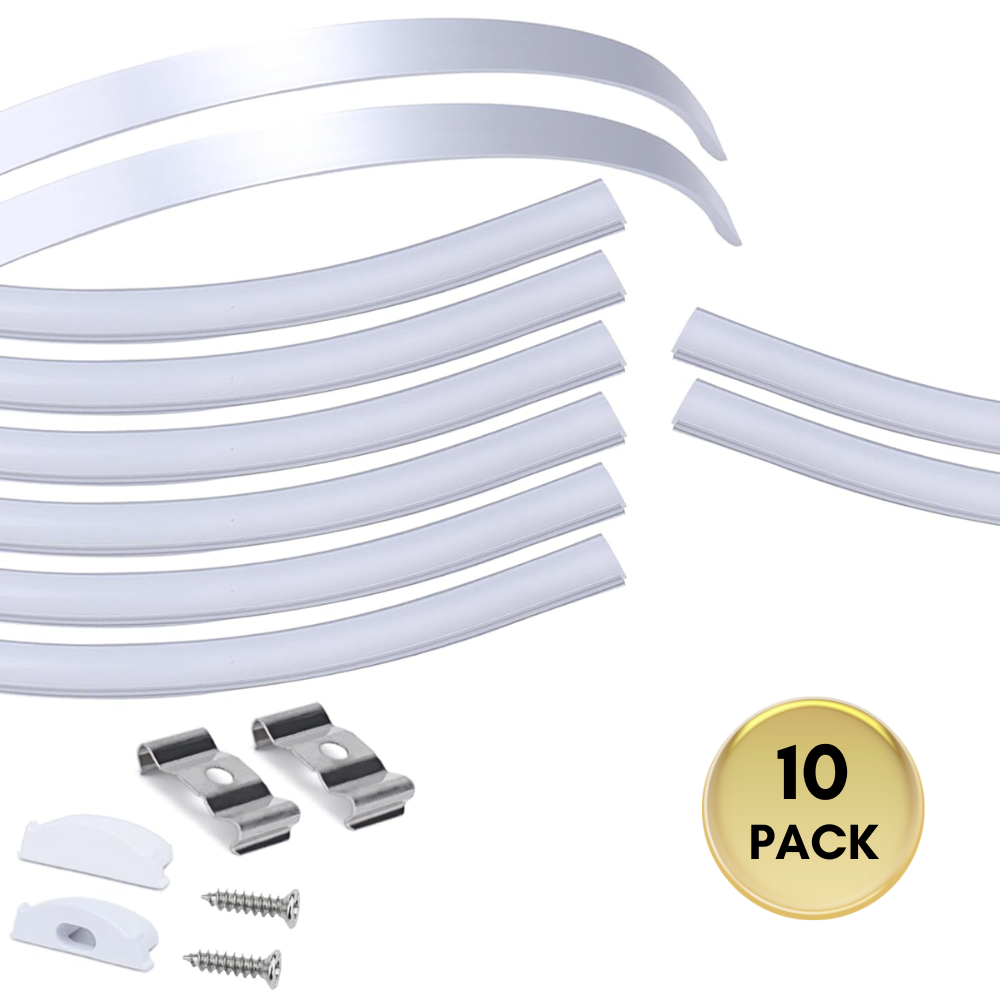 Outdoor Landscape Lighting LED 12V Low Voltage AC12 U-Shaped Rectangular Flexible Black and Silver Finish Aluminum Channel with Frosted Plastic Cover 3.3FT/1M For Max 12mm Width LED Strip Lights Pack of 10 Silver