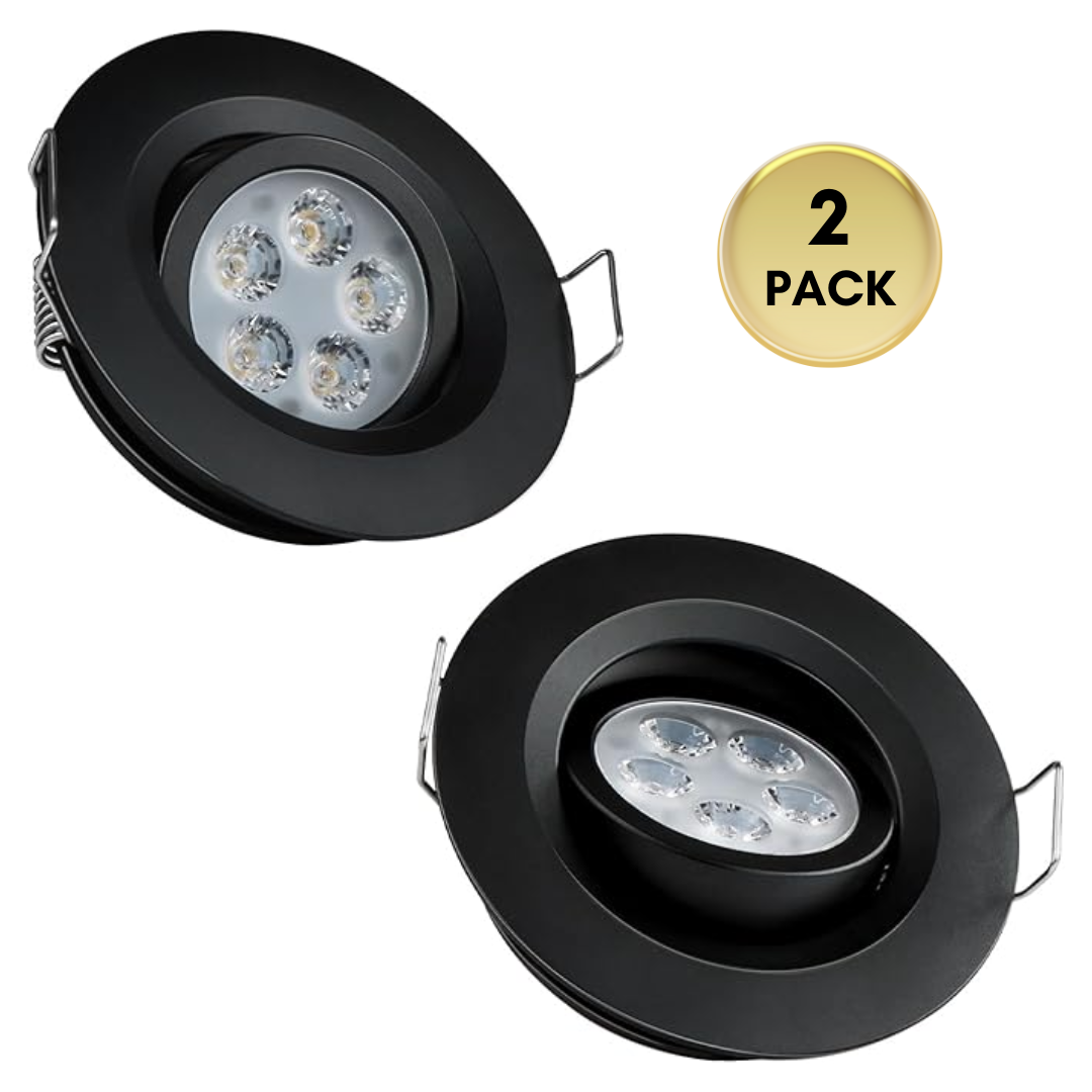 Outdoor Landscape Lighting LED 12V Low Voltage CBA01 2-Pack 2.5W Dimmable 70° Adjustable Swivel RV Recessed Low Voltage DC12V LED Puck Cabinet Light Cast Aluminum Downlighting Black
