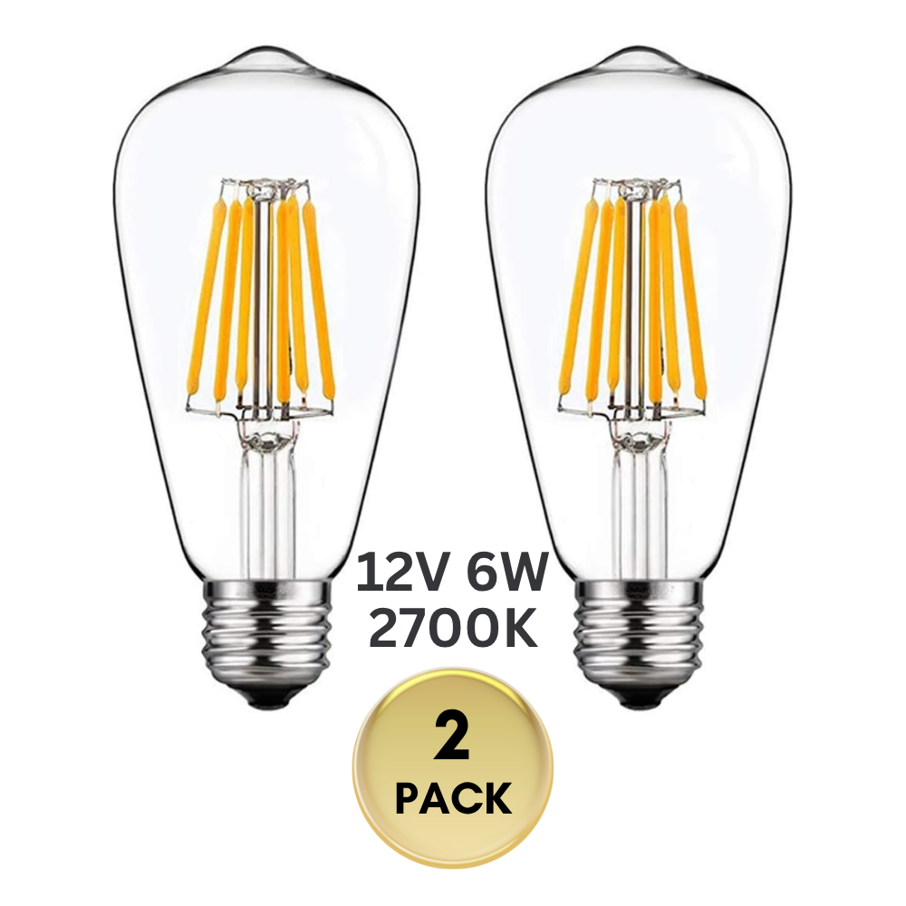 Outdoor Landscape Lighting LED 12V Low Voltage E26 6W 12V-36V 2700K/3000K/6000K AC/DC LED Filament Edison Bulbs Package Dimmable Energy Saving Low Voltage Light Bulb 2 Pack 6W Soft White 2700K