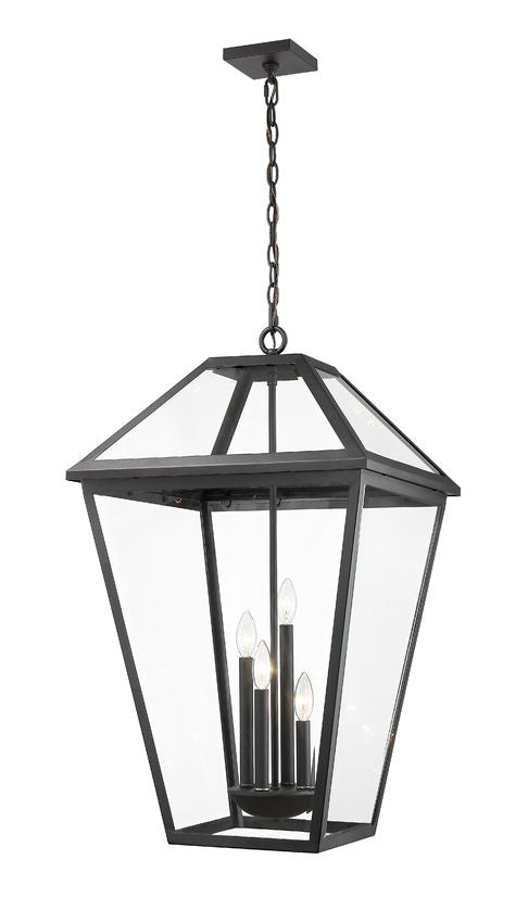Outdoor Landscape Lighting LED 12V Low Voltage Talbot 579CHXLX 4 Outdoor Chain Mount Ceiling Hanging Pendant Fixture 19.5" x 19.5" x 32.25" Black Stainless Steel and Iron Clear Beveled Glass Line Voltage Candelabra 120V 4 E12 Base Sockets for Garden, Exterior Lighting