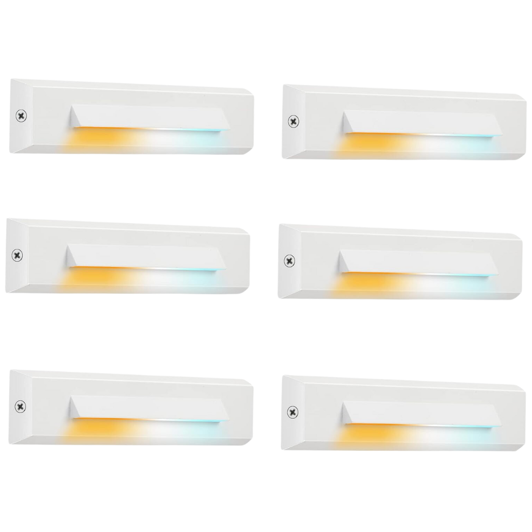 Outdoor Landscape Lighting LED 12V Low Voltage STLA07 6 Pack 12V Low Voltage 3CCT 2700K/4000K/6000K LED Aluminum Step Lights Outdoor, 2.5W Accent Lighting Fixtures White
