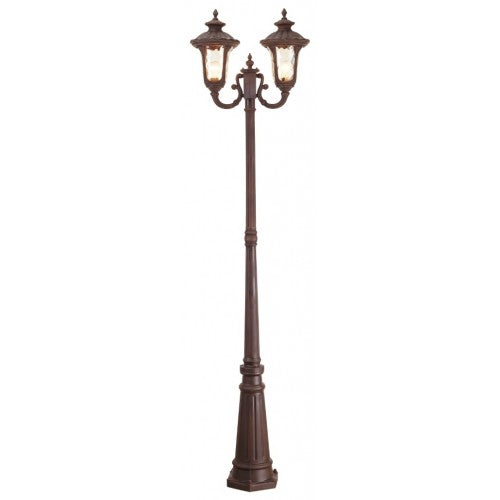 Outdoor Landscape Lighting LED 12V Low Voltage Oxford Medium Base 2 Light Bulb Socket Outdoor 2 Head Post 87" x 22" Cast Aluminum and Hand Blown Light Amber Water Glass, Imperial Bronze Finish 120V for Garden, Exterior Post - 7660-58