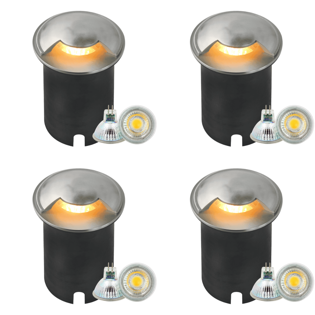 Outdoor Landscape Lighting LED 12V Low Voltage UNS03 4x/8x/12x Package Stainless Steel Mono Directional One Slit In-Ground 12V Low Voltage LED In Ground Landscape Lighting with MR16 5W 3000K Bulb 4 Pack Stainless Steel