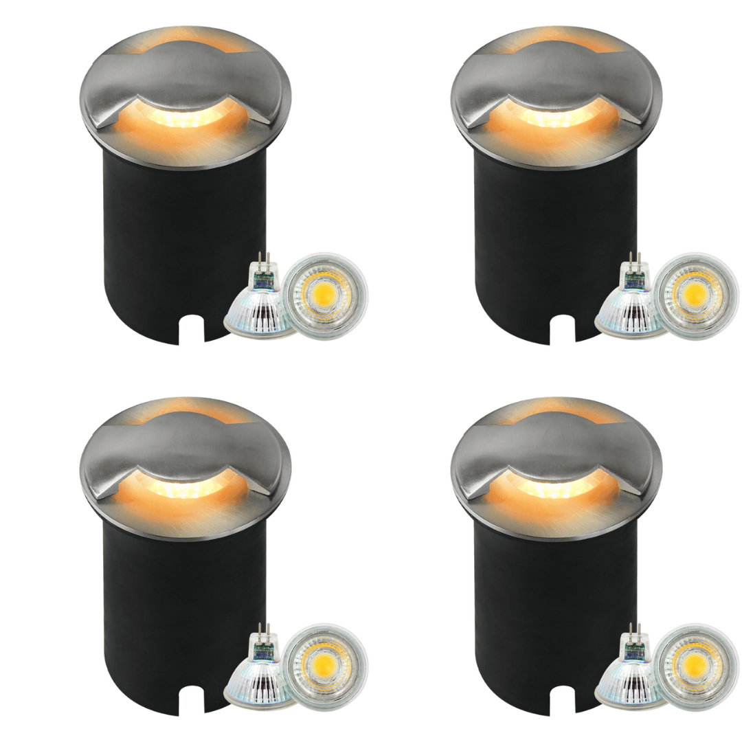 Outdoor Landscape Lighting LED 12V Low Voltage UNS04 4x/8x/12x Package Stainless Steel Bi Directional Two Slit In-Ground 12V Low Voltage LED In Ground Landscape Lighting with MR16 Socket 5W 3000K Bulb 4 Pack Stainless Steel