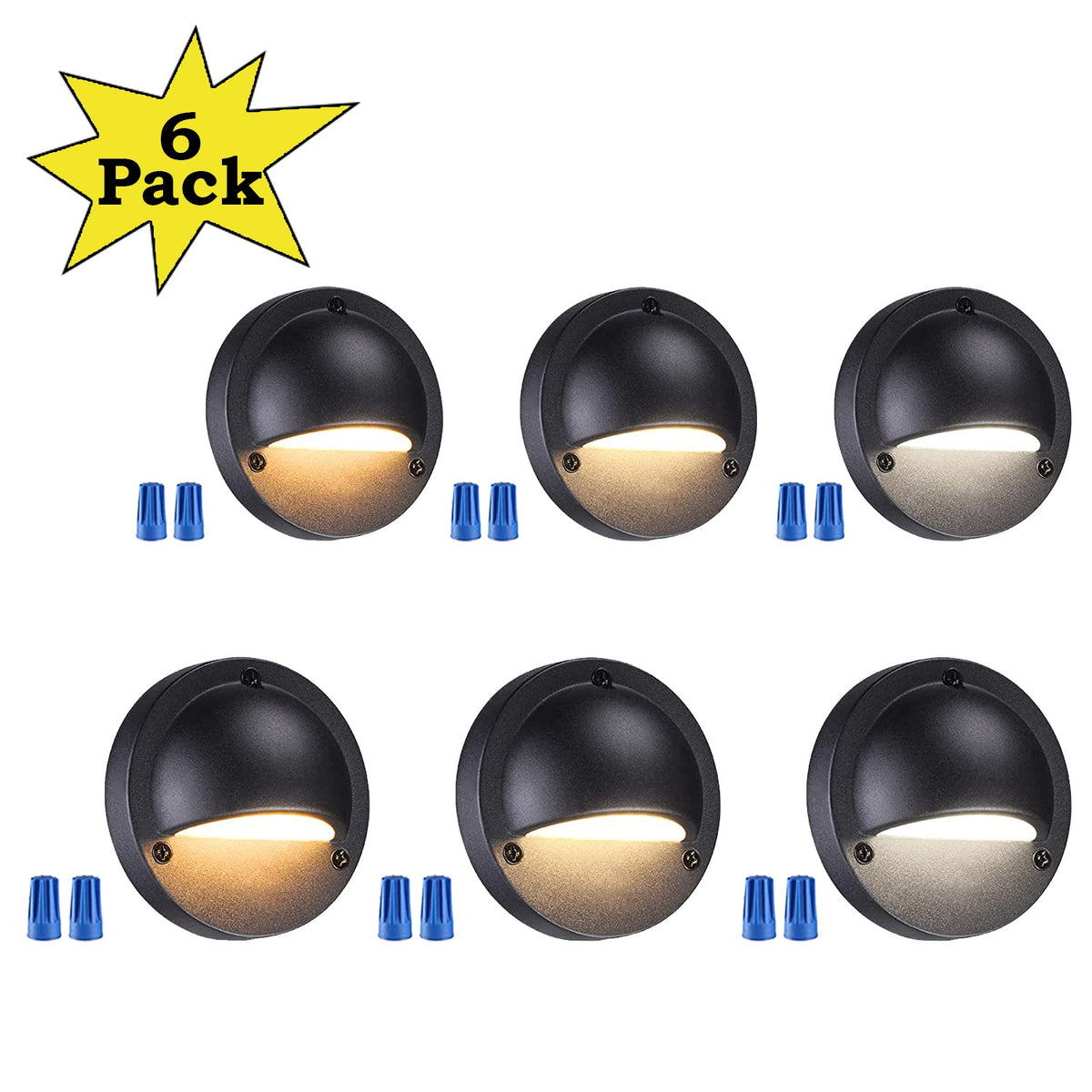 Outdoor Landscape Lighting LED 12V Low Voltage DLA03 6-Pack Black 2.5W 3CCT Low Voltage 3000K Warm White Integrated LED Outdoor Half Moon Aluminum Deck Lights Package, 12V LED Step Fence Landscape Lights