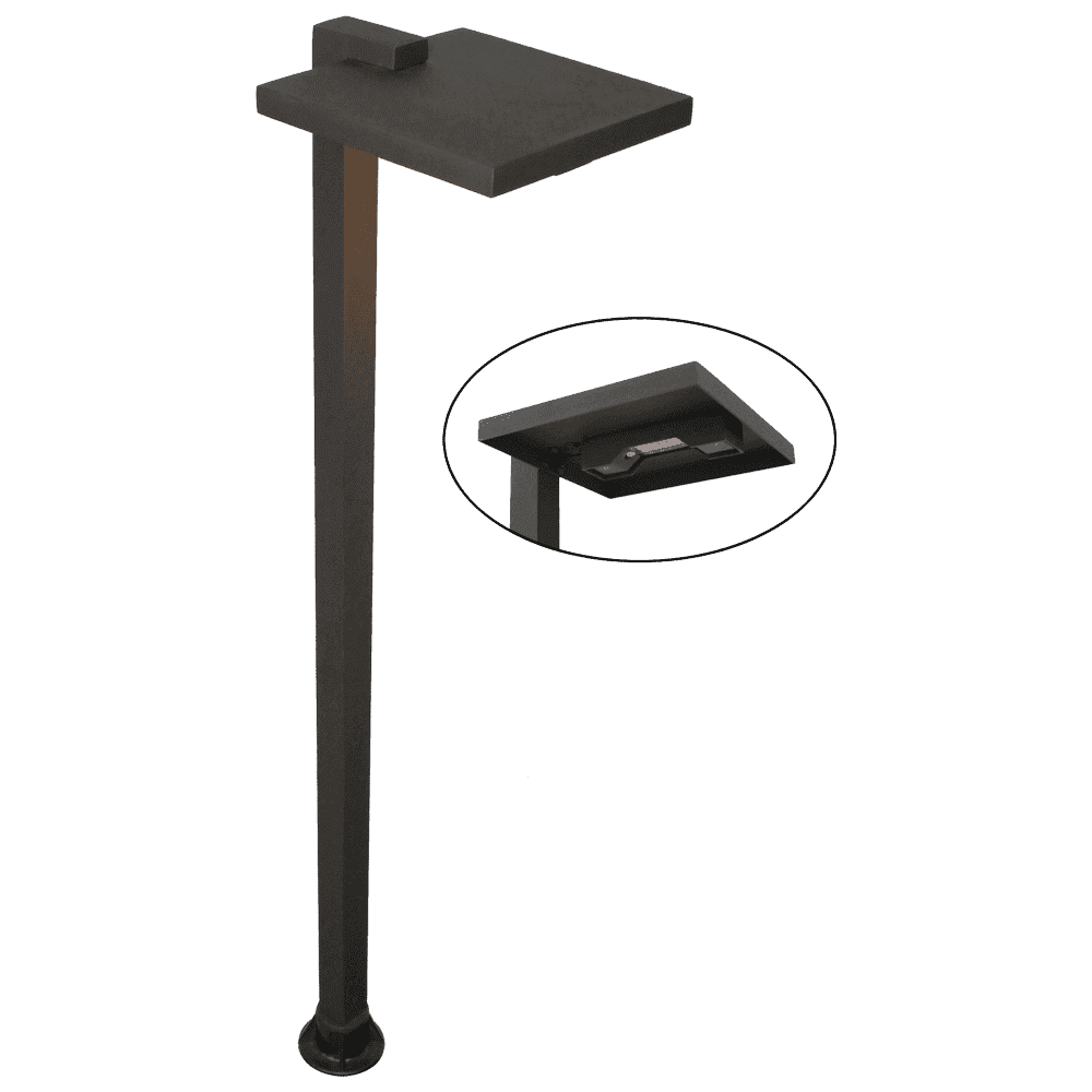 Outdoor Landscape Lighting LED 12V Low Voltage LLP002 12V 3W 3000K Warm White Integrated LED Shallow Shade Mid Century Square Top Bollard Path Light Brass