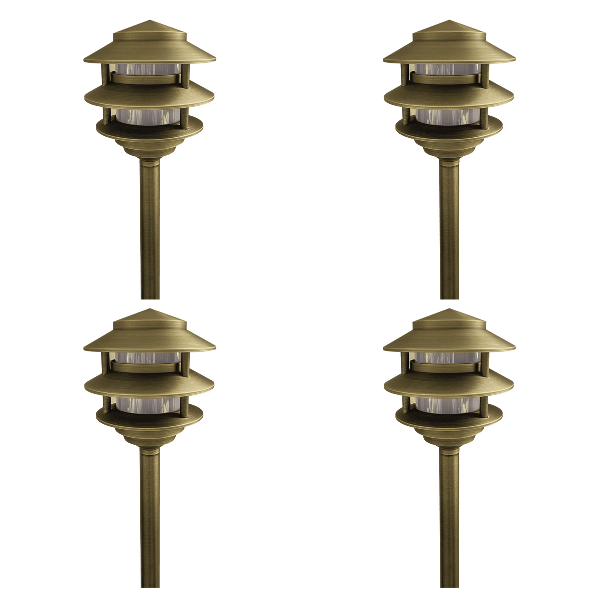 Outdoor Landscape Lighting LED 12V Low Voltage PLB22 4x/8x/12x Package Cast Brass Pagoda LED 12V Low Voltage Pathway Outdoor Lighting Landscape Fixture with G4 3W 3000K Bulb Natural Brass 4 Pack