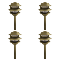Outdoor Landscape Lighting LED 12V Low Voltage PLB22 4x/8x/12x Package Cast Brass Pagoda LED 12V Low Voltage Pathway Outdoor Lighting Landscape Fixture with G4 3W 3000K Bulb Natural Brass 4 Pack