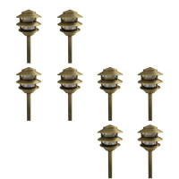 Outdoor Landscape Lighting LED 12V Low Voltage PLB22 4x/8x/12x Package Cast Brass Pagoda LED 12V Low Voltage Pathway Outdoor Lighting Landscape Fixture with G4 3W 3000K Bulb Natural Brass 8 Pack