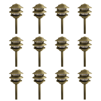 Outdoor Landscape Lighting LED 12V Low Voltage PLB22 4x/8x/12x Package Cast Brass Pagoda LED 12V Low Voltage Pathway Outdoor Lighting Landscape Fixture with G4 3W 3000K Bulb Natural Brass 12 Pack