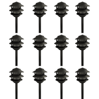 Outdoor Landscape Lighting LED 12V Low Voltage PLB22 4x/8x/12x Package Cast Brass Pagoda LED 12V Low Voltage Pathway Outdoor Lighting Landscape Fixture with G4 3W 3000K Bulb Dark Brass 12 Pack