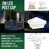 Outdoor Landscape Lighting LED 12V Low Voltage CPL04 Modern Pyramid-Top 12V AC/DC Low Voltage 3W 2700K/3000K 150 Lumens LED Post Cap Light for 3.5x3.5 or 4x4 Posts IP65 Waterproof White